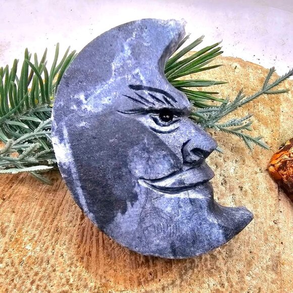 Nature Crystal Cluster Hand Carved Double Side Moon Figure - Picture 2 of 10